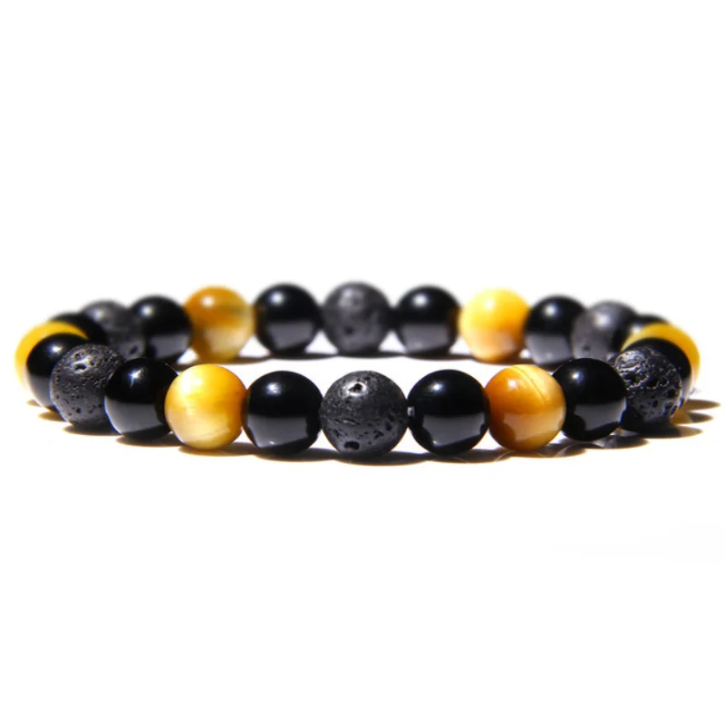 

Reiki Tiger Eye Lava Bracelets Men Nature Stone Beaded Anxiety Stress Relief Healing Bracelets for Women Couple Bracelet