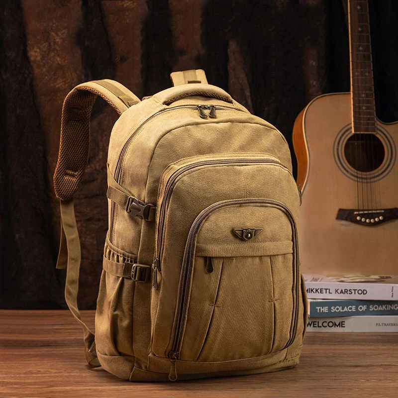 Men Military Canvas Backpack Zipper Rucksacks Laptop Travel Shoulder Mochila Notebook Schoolbags Vintage College School Bags