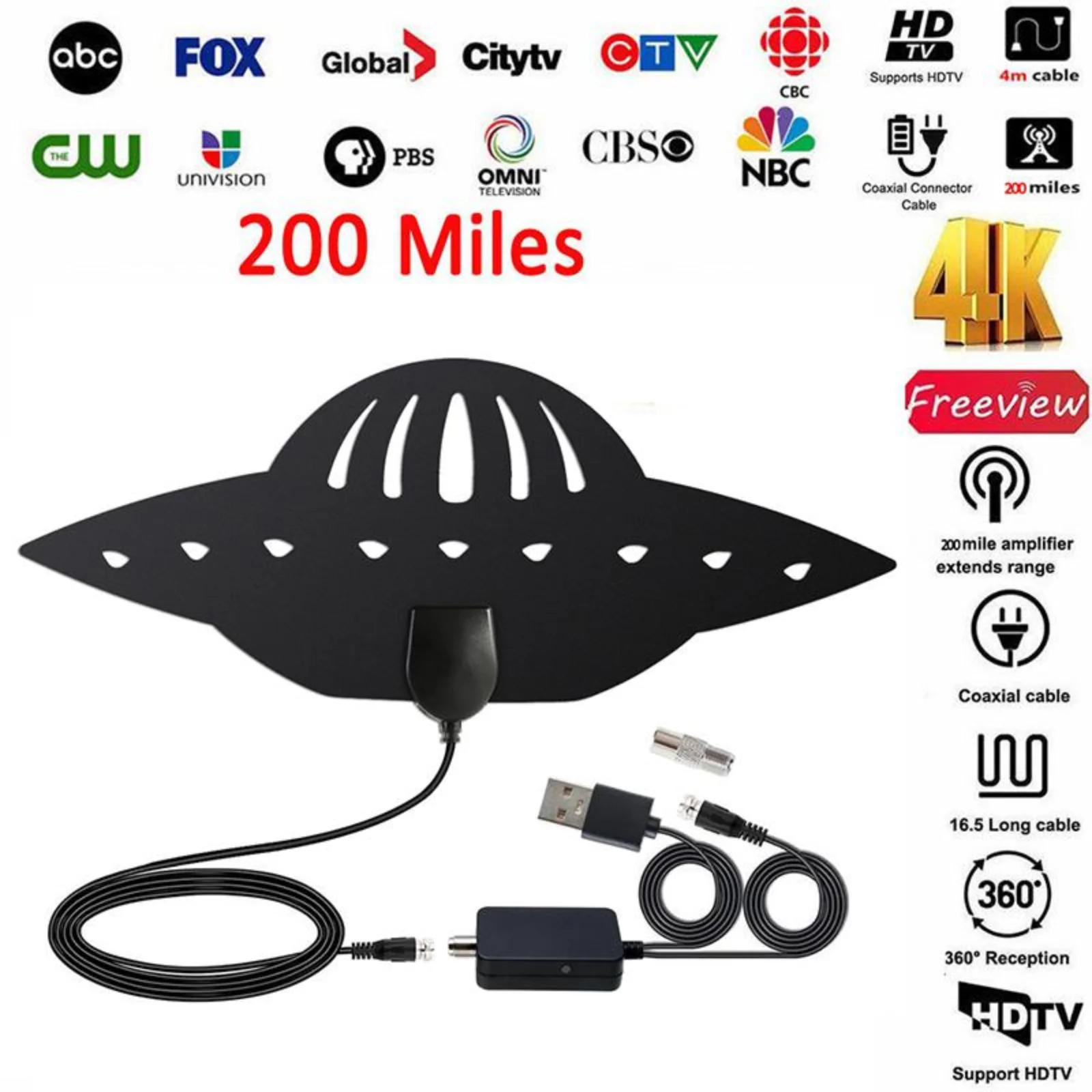 

200 Miles 8K Digital DVB-T2 TV Antenna Indoor with Amplifier Booster 1080P Aerial for Smart TV Antenna Free Shipping