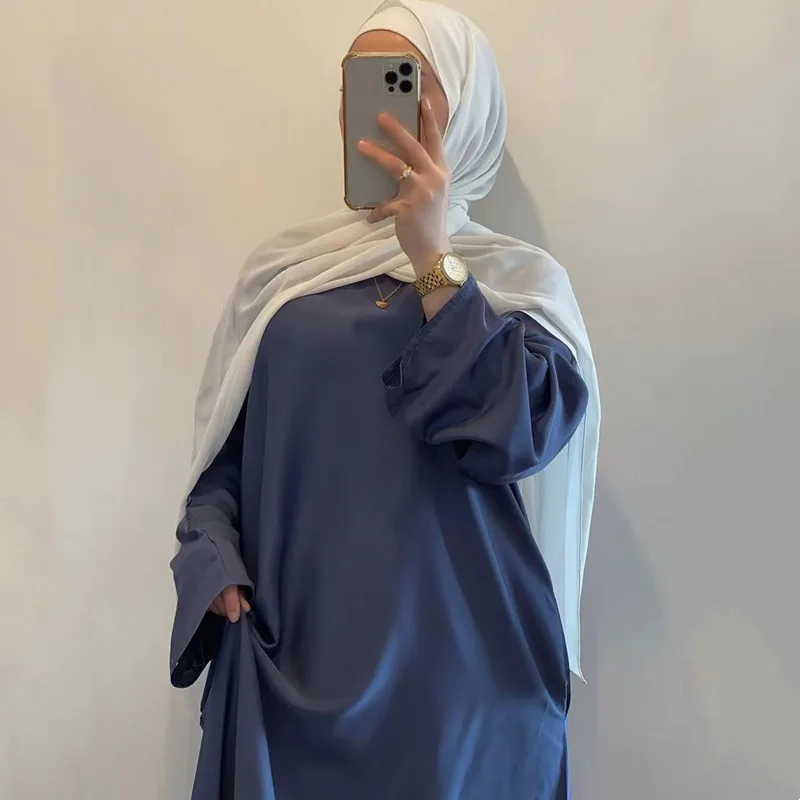 Satin Abaya Dubai Turkey Muslim Fashion Hijab Dress Plain Closed Belted Abayas for Women African Islam Modest Clothing Kaftan