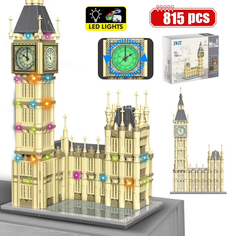 

815pcs City MOC 3D Pointer Rotation Luminous Clock Building Blocks Friends LED Lights Big Ben Architecture Bricks Toys For Kids