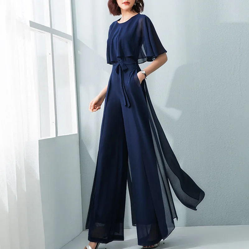 

2022 Summer Women Jumpsuit Short Sleeve Romper Womens Jumpsuit Bodysuit Wide Leg Pants Party Office Outfit Clothes PlaysuitM-3XL