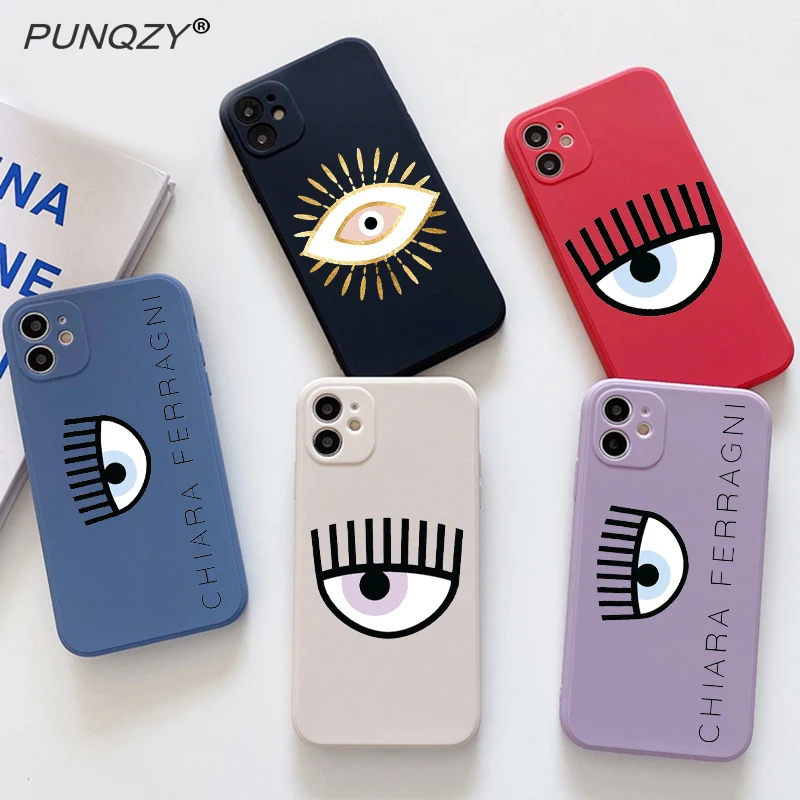 

PUNQZY Soft TPU Evil Eye Illustrations Black Phone Case For Apple iPhone 14 13 12 11 PRO MAX XR XS 6 8 7 PLUS Summer Candy Cover