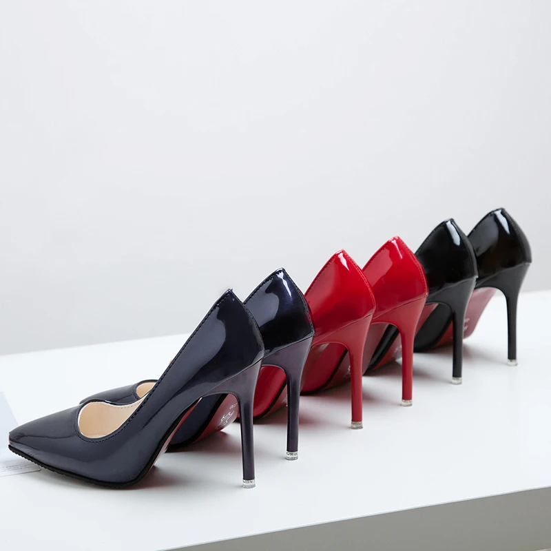 

Pumps Black Patent Leather 10CM High Heel Woman Spring 2022 New Single Shoes Fashion pPointed Toe Sexy Stiletto Modern Party Sho