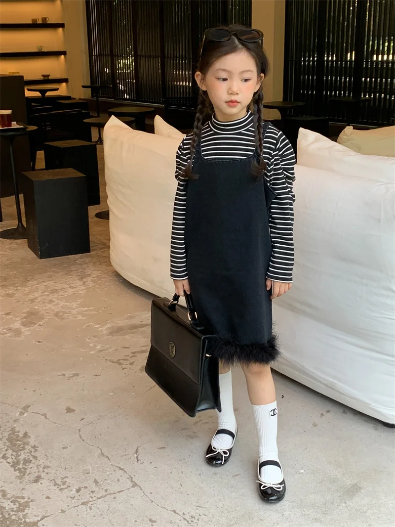 

Strap Skirt Tanks Girls New Autumn Korean Solid Cowboy Childrens Clothing Camisoles Casual Soild Square Collar Simple