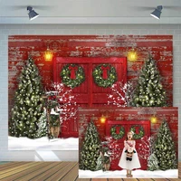 mocsicka winter christmas backdrops for photography red wooden door pine tree snowfield photo background girl portrait photocall