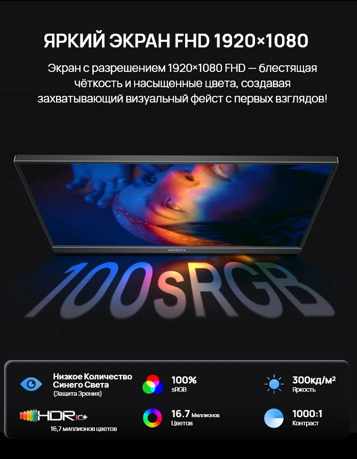 Фото ARZOPA Z1C серый портативный монитор 16,1″ FHD 1080P IPS, 100% sRGB, HDR, HDMI/USB-C, 780 г, тонкий 9,3 мм, второй экран для ноутбука, ПК, Mac, PS4, Xbox, Switch, офиса, игр и учебы №3