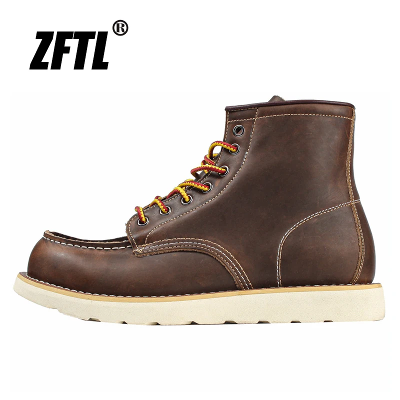 

ZFTL Men's Martins Boots American retro tooling boots Casual Crazy Horse Leather Men's Boots Vintage Man Lace up Ankle Boots