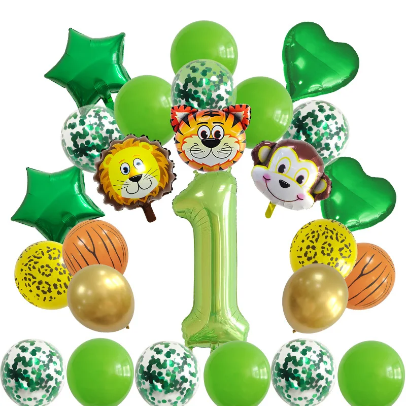 

Jungle Theme Baby Boy Happy Birthday Party Supplies Tiger Lion Animals Balloons Safari Green Balloons Baby Shower Decorations