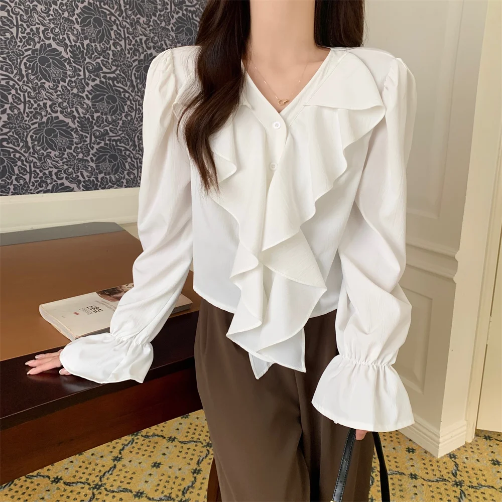 

HziriP New High Waist Shirts Solid Women Vintage Slim Full Sleeve Autumn Hot Casual 2022 Elegant Work Wear Office Lady Blusas
