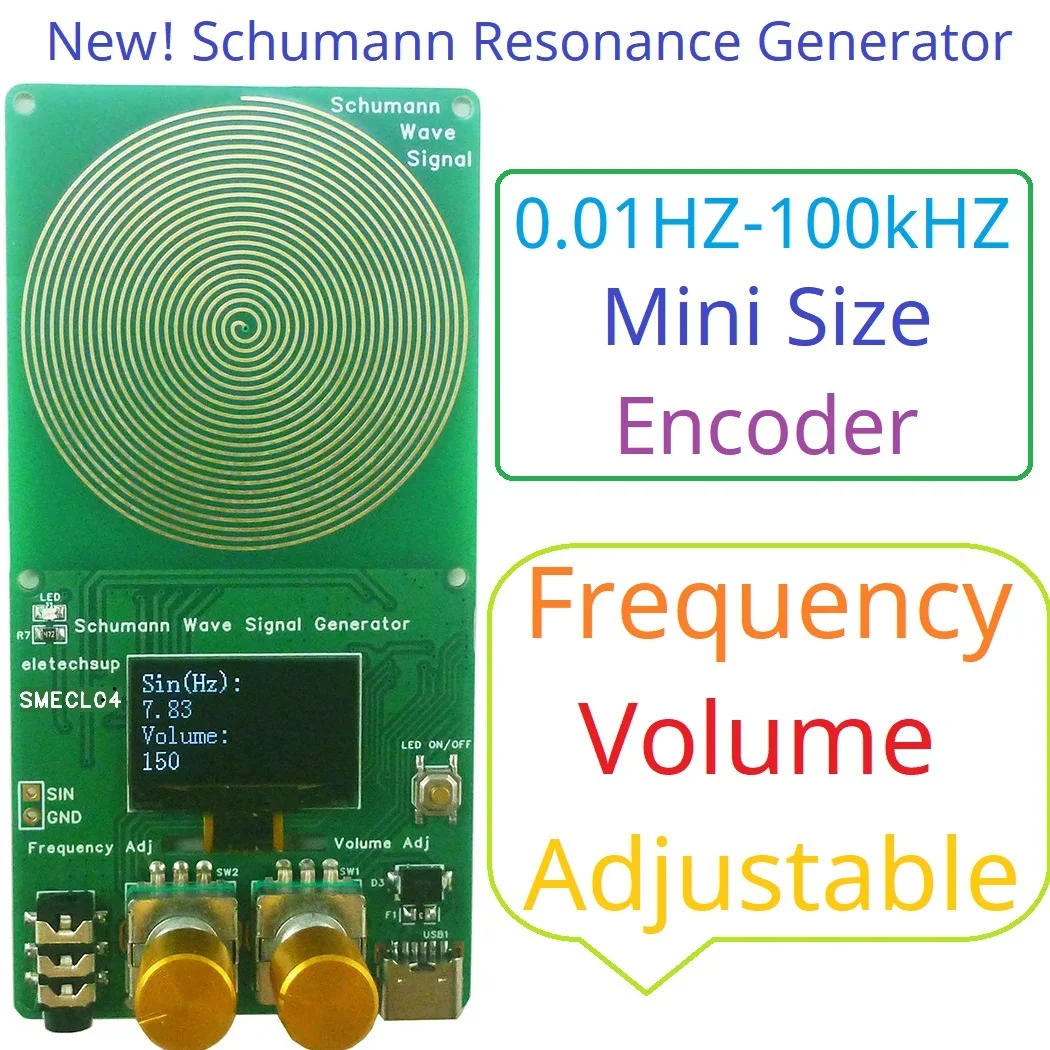 Частота/объем Adj 0 01-100 кГц Генератор сигналов Шумана Resonances SR помогает спать