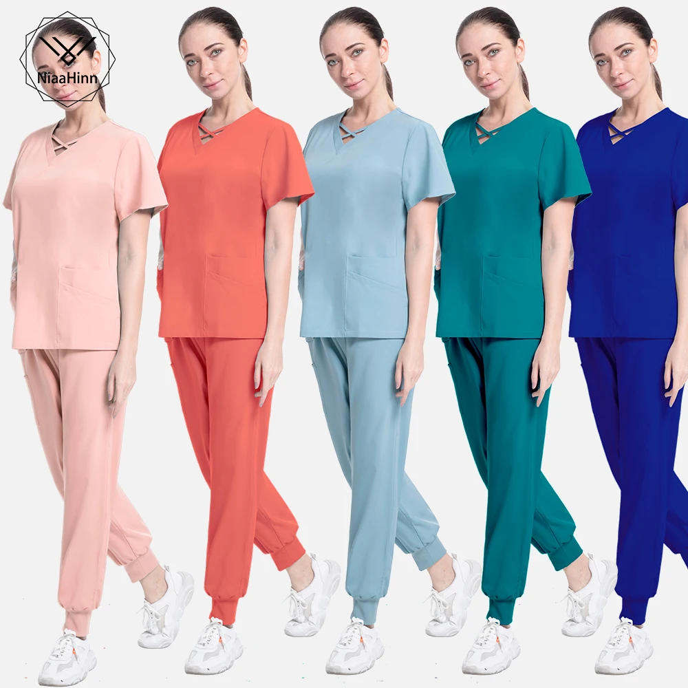 

Hot Selling Doctor Solid Color Nursing Scrub Clothes Women's Uniforms Elastic Pet Clinic Nurse Cleaning Suits Workwear Wholesale
