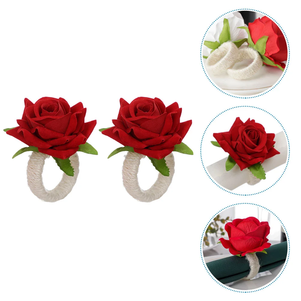 

Napkin Rings Flower Ring Holder Rose Day Wedding Valentine Serviette S Table Holders Artificial Buckle Buckles Decor