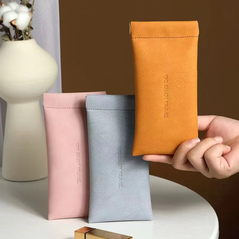 Automatic Closing Eyewear Bags Portable Small Sunglasses Case PU Leather Handbag Unisex Eyewear Case Elastic Pocket