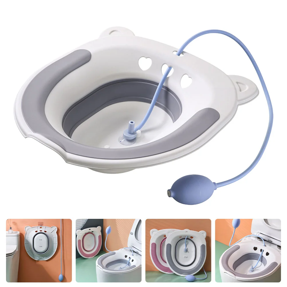 

Foldable Sitz Bath Toilet Washing Basin Portable Steaming with Flusher for Perineal Soaking Postpartum Care Grey Seat