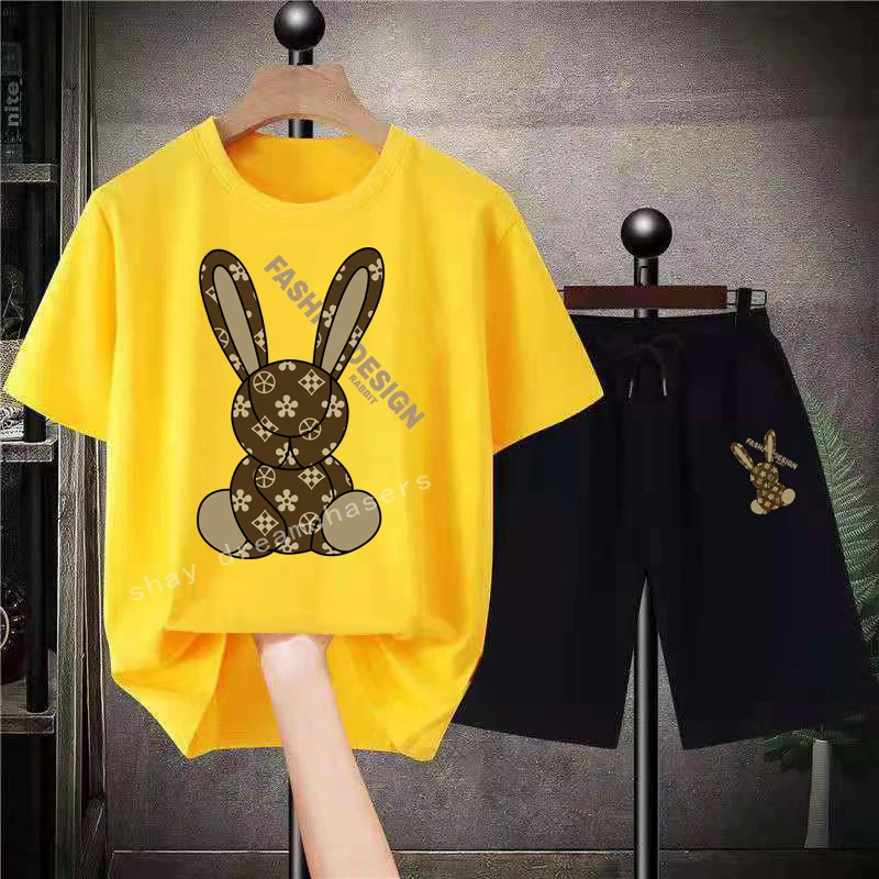 

Luxury Rabbit Cotton Unisx Short Sets Oversized Euro Bunny 4XL Fashion TShirt Shorts New Graphic Men Women y2k Tee Vintage Print