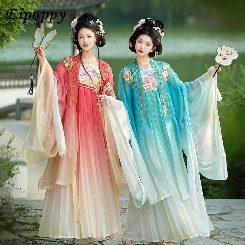 Рубашка Hanfu с большими рукавами в стиле Тан юбка Hezi тяжелая вышивка