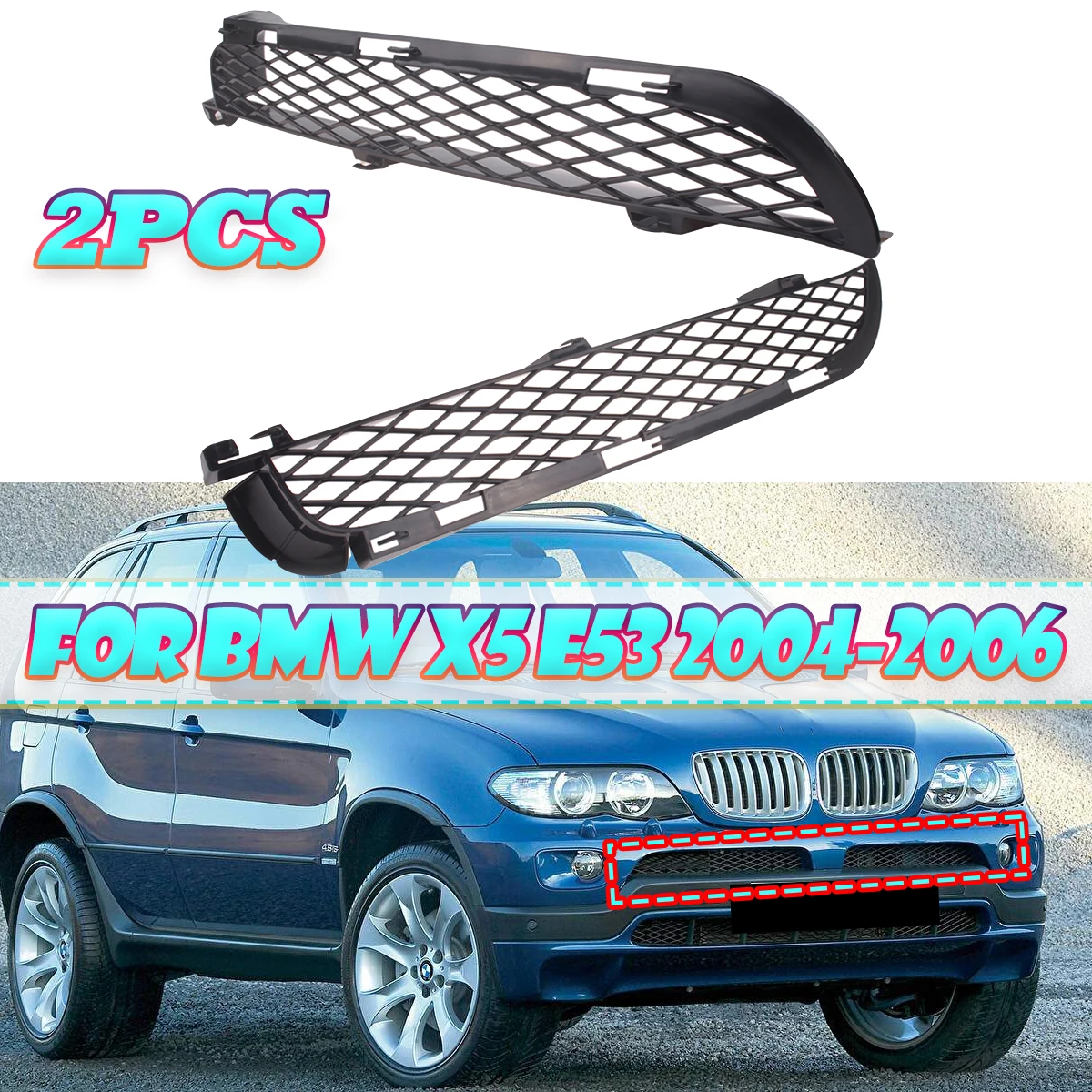 

Решетка для переднего и нижнего бампера BMW X5 E53 2004-2006, 1 пара
