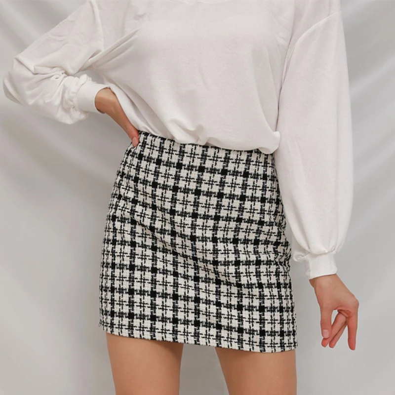 

Юбка женская короткая клетчатая трапециевидная с высокой талией