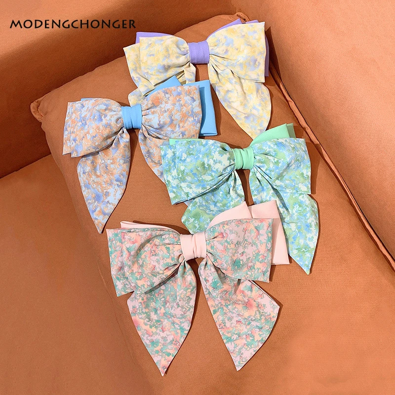 

Fashion Small Fresh Bow Hairpin Tie Dye Splicing Spring Clip Hairpin For Woman Broken Flower Top Clip Headwear Hair Accessories