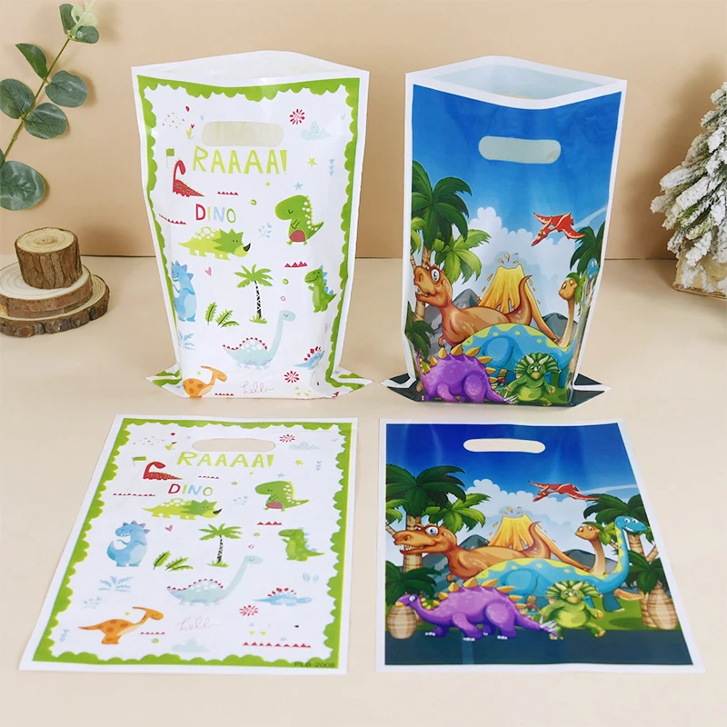 

10pcs Baby Shower Party Kids Boys Favors Lovely Dinosaur Theme Plastic Loot Bags Birthday Party Decoration Supplies Gifts Bags