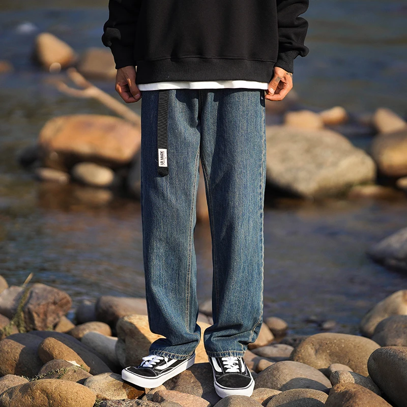 Black Blue Brown Baggy Jeans Men Fashion Casual Straight Jeans Men Streetwear Loose Hip Hop Wide Leg Denim Pants Mens Trousers