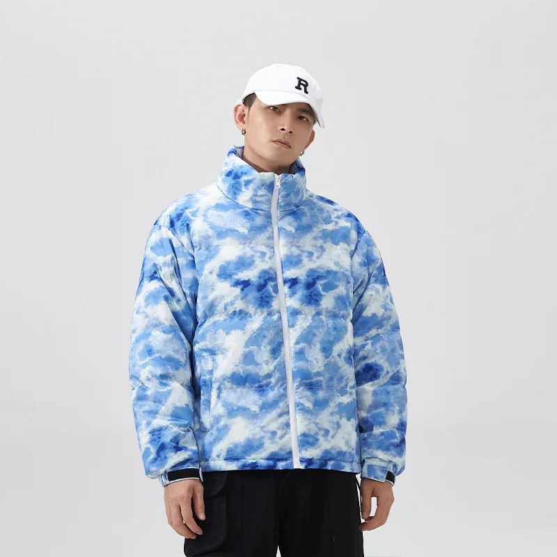 

Men's Winter Jackets Casual Warm Thick Parkas Harajuku Print Fluffy Jacket Oversize Stand Collar Male Coats Fashion Streetwear