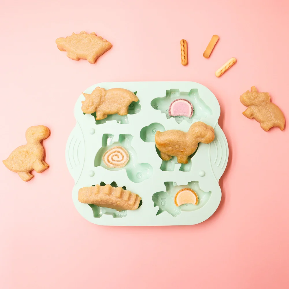 

Silicone 6 Dinosaur Rice Cake Stencils DIY Animal Rice Cake Tray Baking Stencil Can Be Steamed and Baked Baking Utensils xqmg