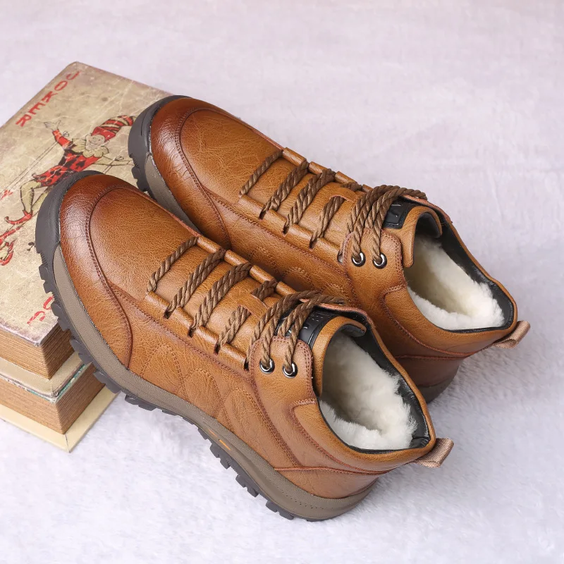 

Мужские зимние ботинки из хлопка, новая шерстяная теплая обувь, бархатная Толстая меховая обувь для активного отдыха, обувь с высоким верхо...