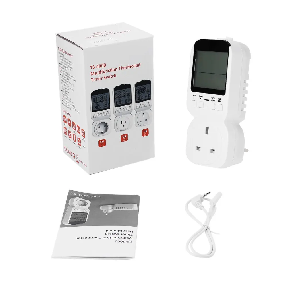 Soquete com Sensor Horas de Economia de Energia Multi-função Display Termostato Temporizador Interruptor Sonda Relógio Digital Ajustável 12 – 24 Lcd