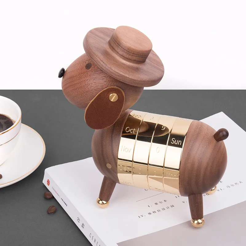 

Wooden Puppy Calendar European Furnishings Creative Gifts Wooden Dog Toys Nordic Crafts Wood Home Decoration