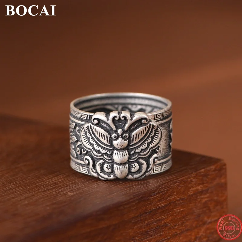 BOCAI S990 стерлингового серебра подвески кольца для мужчин женщин ретро 3D тиснение