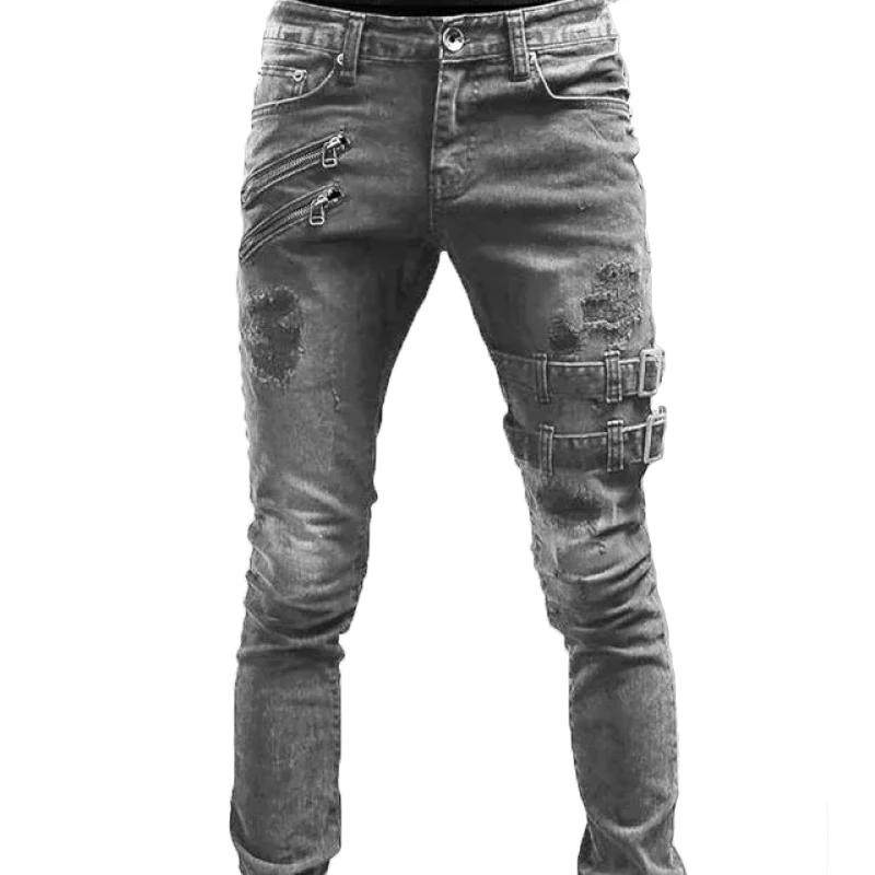 Men's Streetwear Skinny Cacual Designer Long Denim Pants Trousers Straight Jeans Fashion Streetwear Men Middle waist Jeans