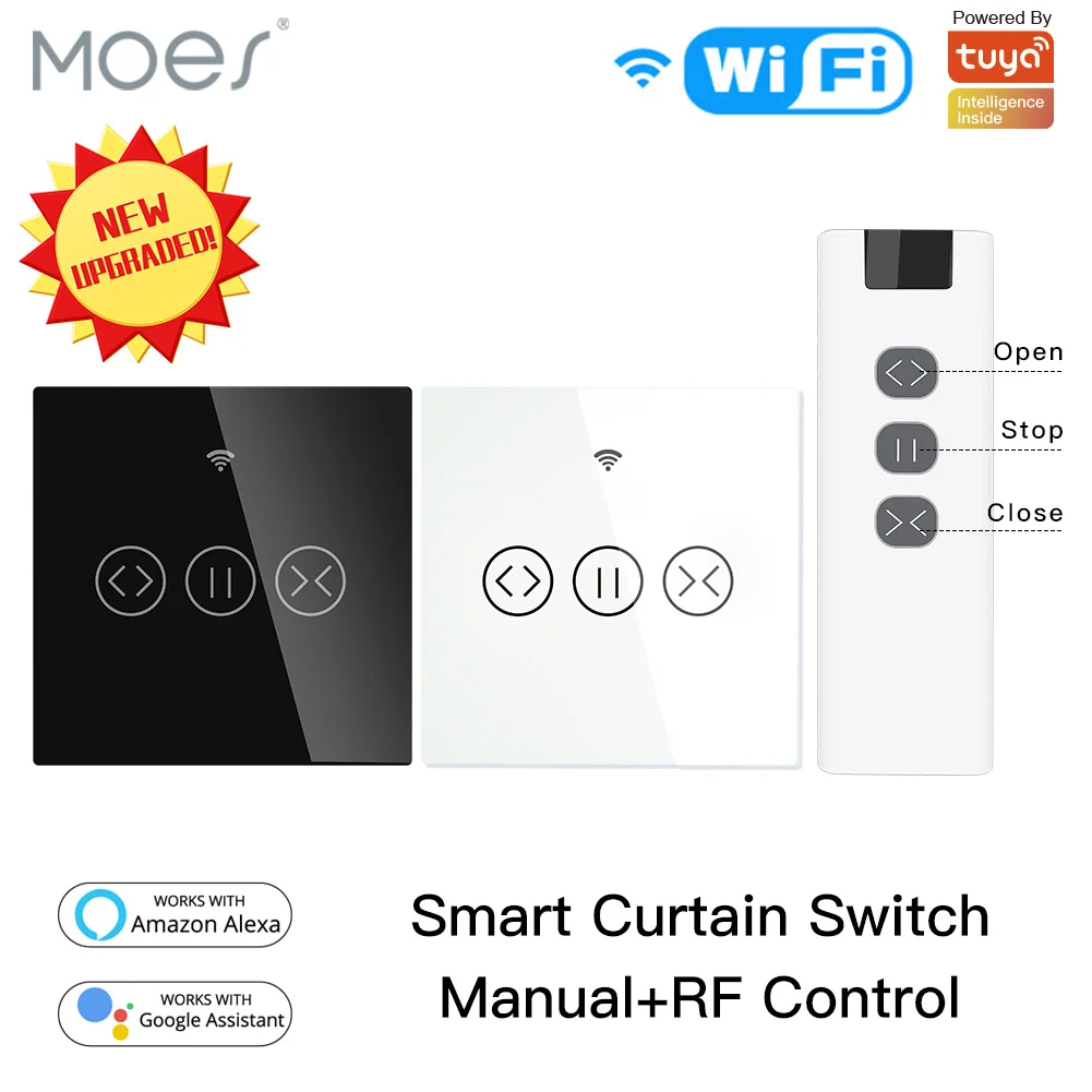 

WiFi RF433 Smart Touch Curtain Roller Blinds Motor Switch Tuya Smart Life App Remote Control Works with Alexa Google Home