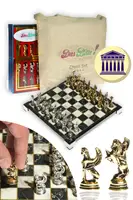 Ancient Greek Pegasus Figured (20cm X 20cm) Chrome Cast Marble Plated Chess Set Set