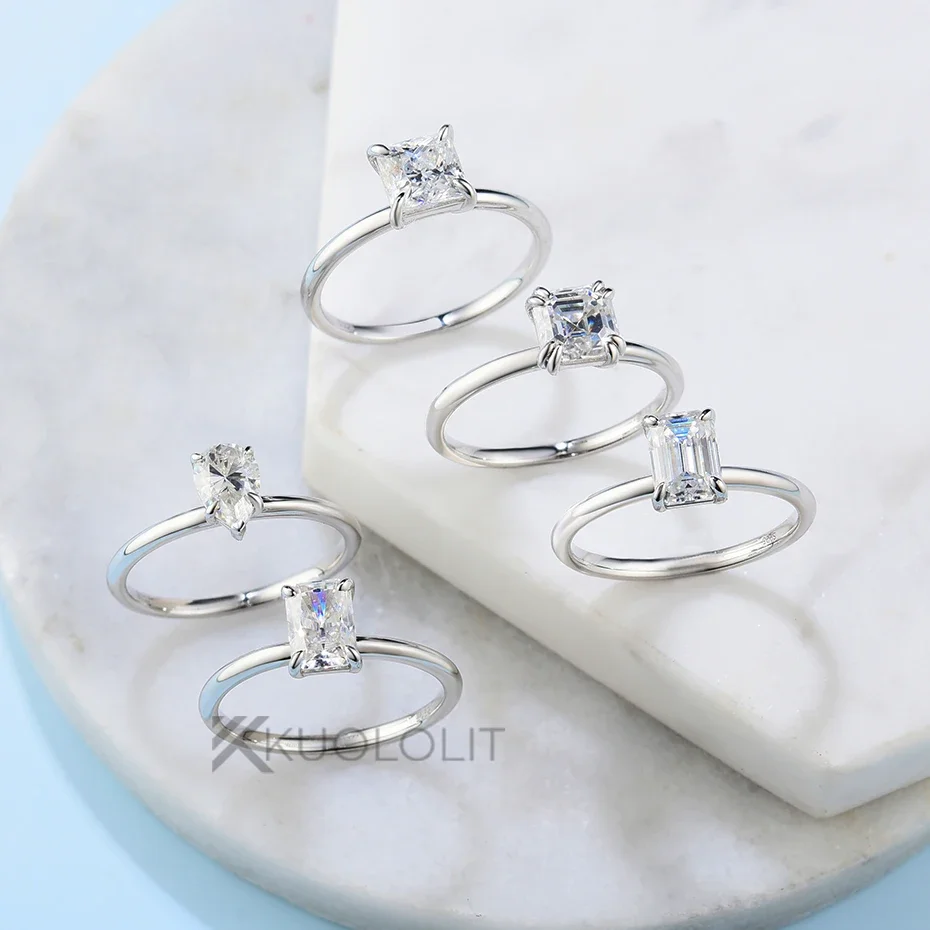 Женское кольцо-Пасьянс kuolit 1CT Moissanite однотонное кольцо из белого золота 14 к 10 с