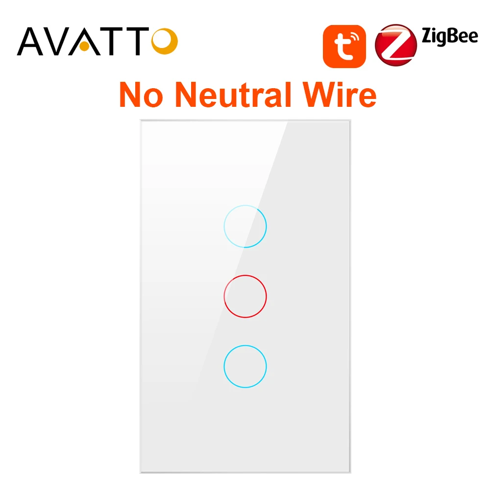

Настенный выключатель AVATTO Tuya Zigbee, без нейтрального провода, без конденсатора, умный выключатель света, 1/2/3 клавиши, работает с Alexa /Google Home