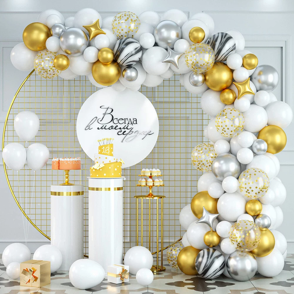 

Vintage White Sliver Gold Latex Four-Pointed Star Balloon Garland Arch Kit for Birthday Party Baby Shower Wedding Decorations