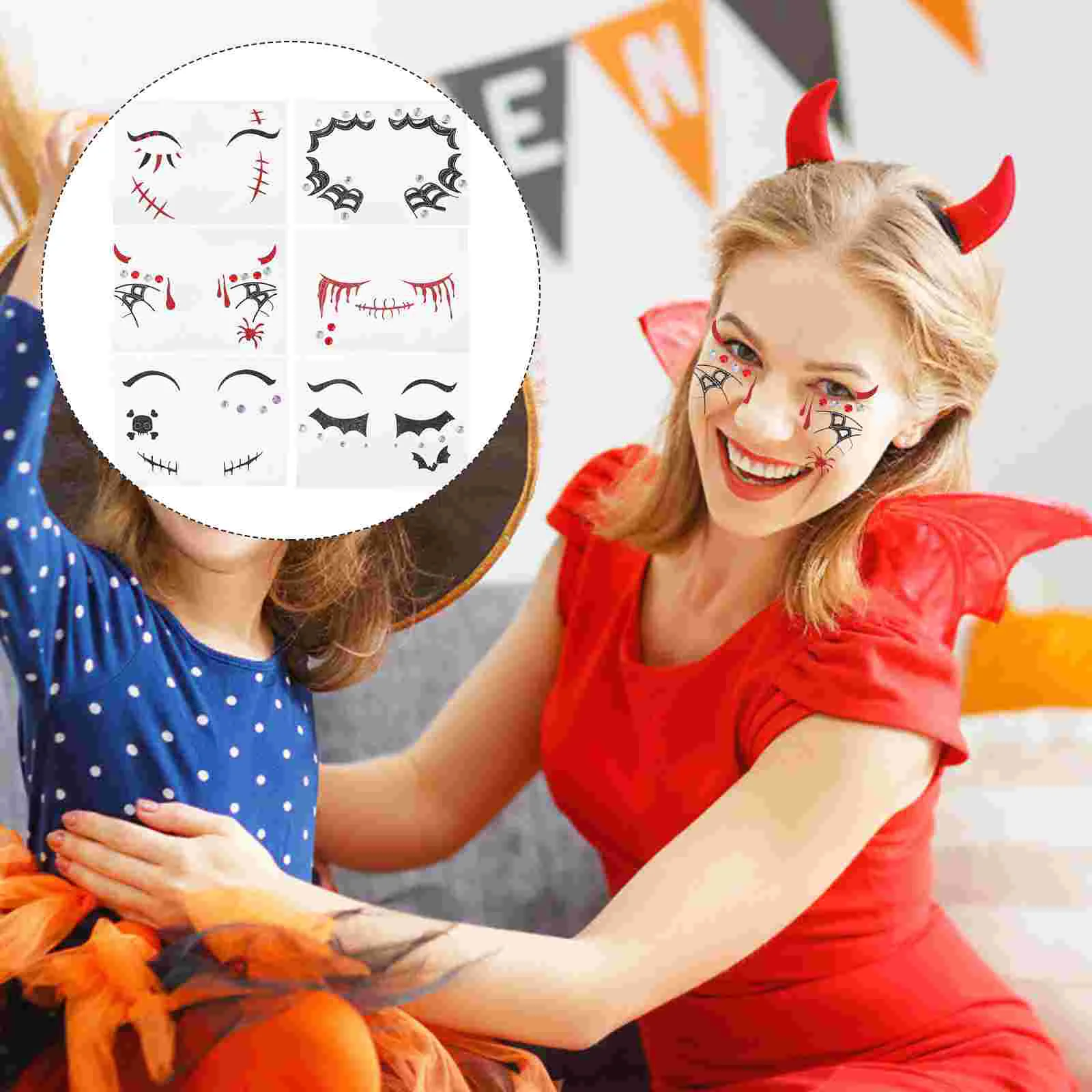 

6 листов, реквизит, наклейки для глаз на Хэллоуин, украшения для выпускного вечера, лицо, ПВХ корпус