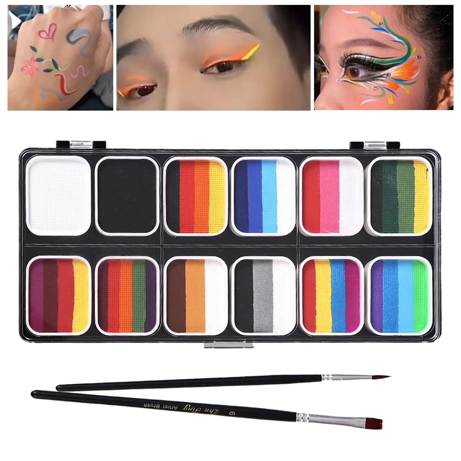 

Face Body Paint Set with Brushes Supplies Vibrant Colors Cosmetic Palette Face Painting for Kids Adults Events Halloween Costume