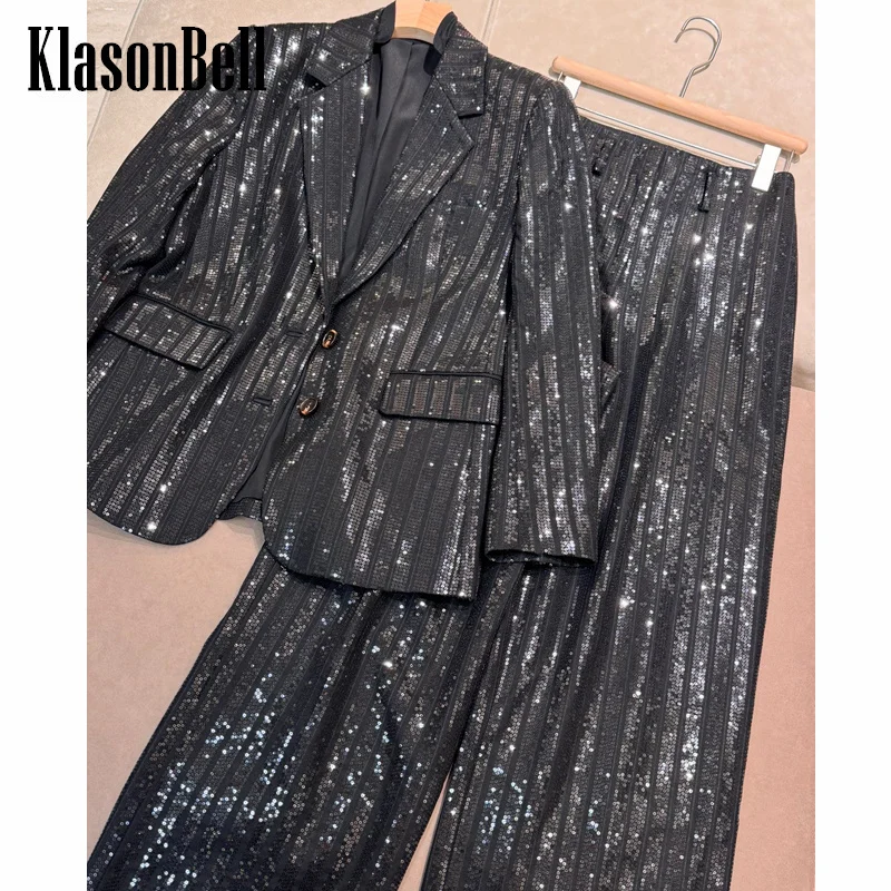 11.20 KlasonBell Женская одежда с блестками и вышивкой однобортный пиджак лацканами или