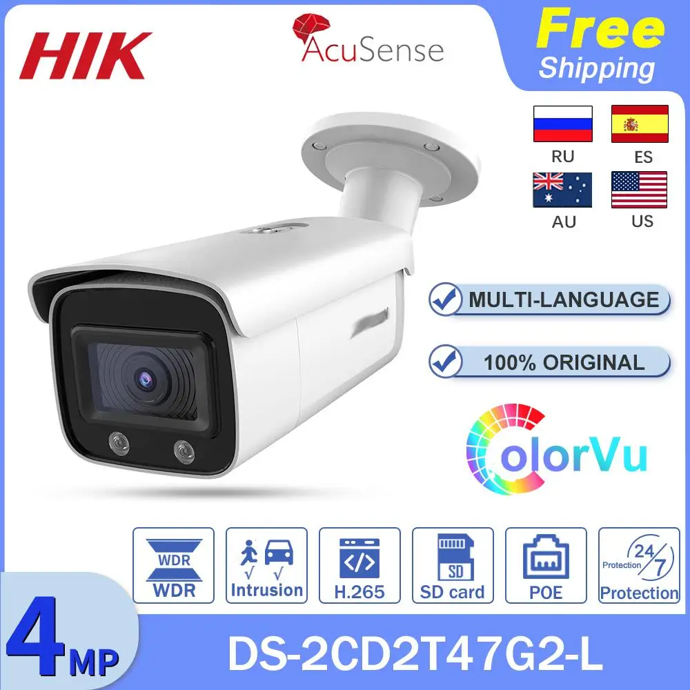 

Hikvision AcuSense IP Camera 4MP HD CCTV ColorVu Original Webcam DS-2CD2T47G2-L POE IP Camera H.265 SD Card Video Surveillance