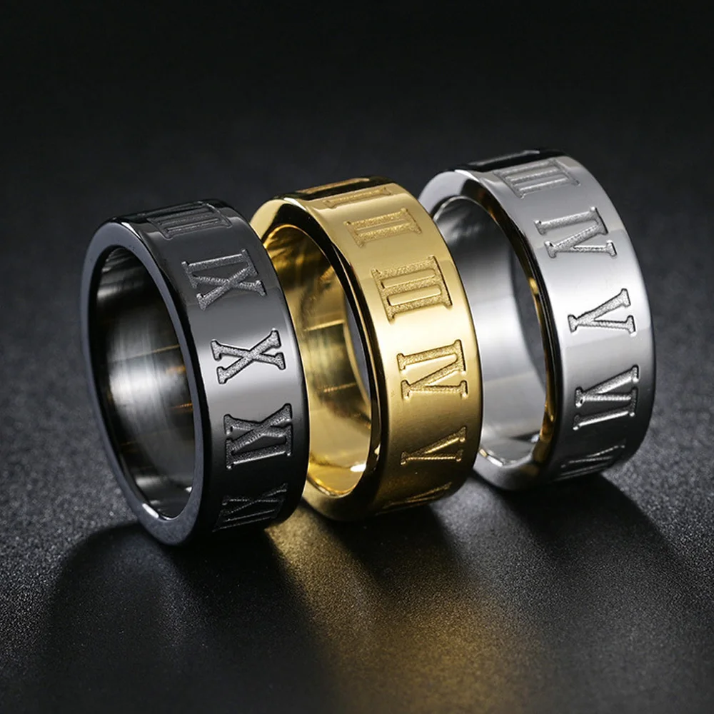 

New 316L Stainless Steel Roman Numeral Rings for Men Women Fashion Punk Hip Hop Simple Ring Jewelry Gifts Free Shipping