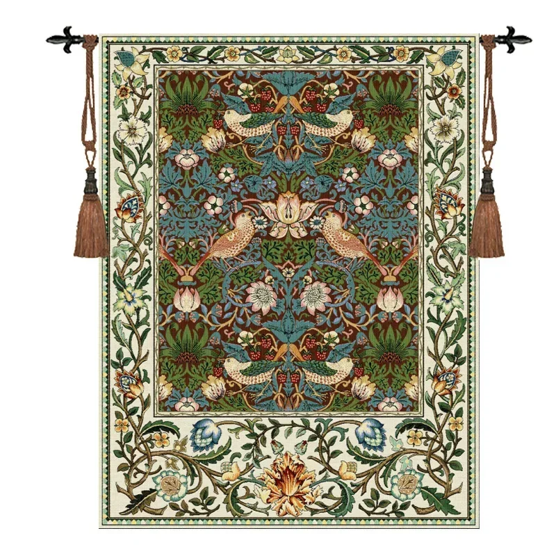 Фото Гобелен William Morris Strawberry Rich Lucky Bird, текстильный декоративный настенный гобелен для дома, декоративный 68*88 см №1