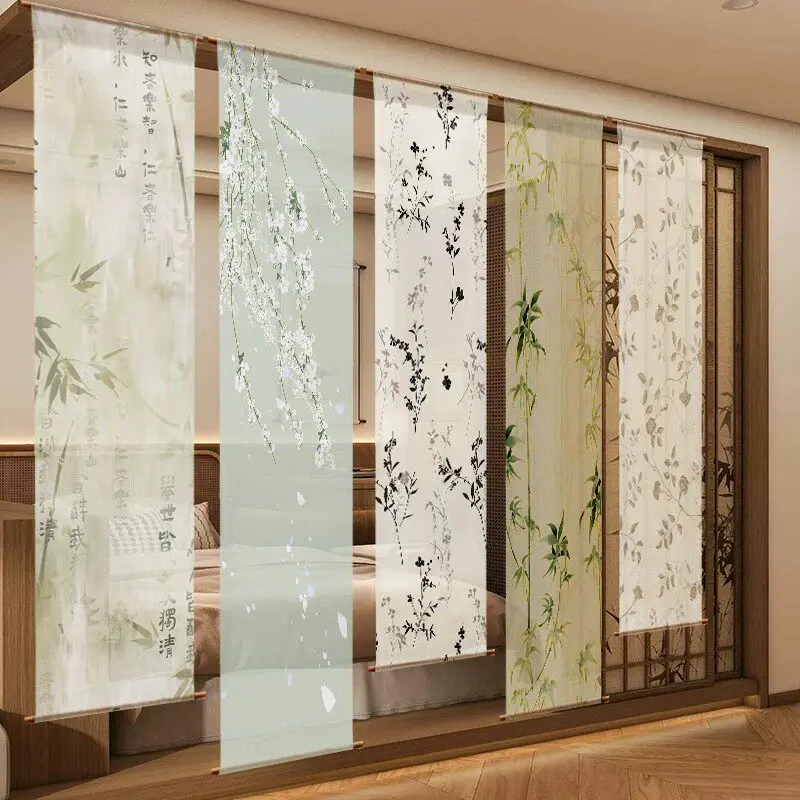 Фото ✨ Настенное украшение Zen Gauze – светопропускающие бамбуковые и цветочные занавески без сверления, полупрозрачная ширма для зонирования пространства для медитации №1