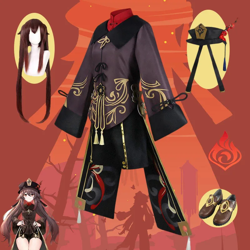 

Костюм для косплея Hutao Genshin Impact, обувь, Униформа, парик в китайском стиле, костюмы на Хэллоуин для женщин, игра Ху Тао
