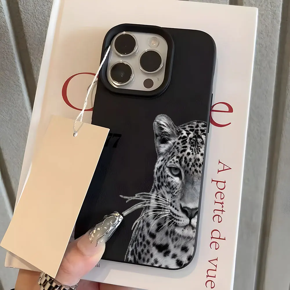 Фото Стильный силиконовый чехол с леопардовым принтом и текстурой личи для iPhone 17 Air, 16, 15, 14, 13, 12, 11 Pro Max, 14 Plus, X, Xs, XR №5