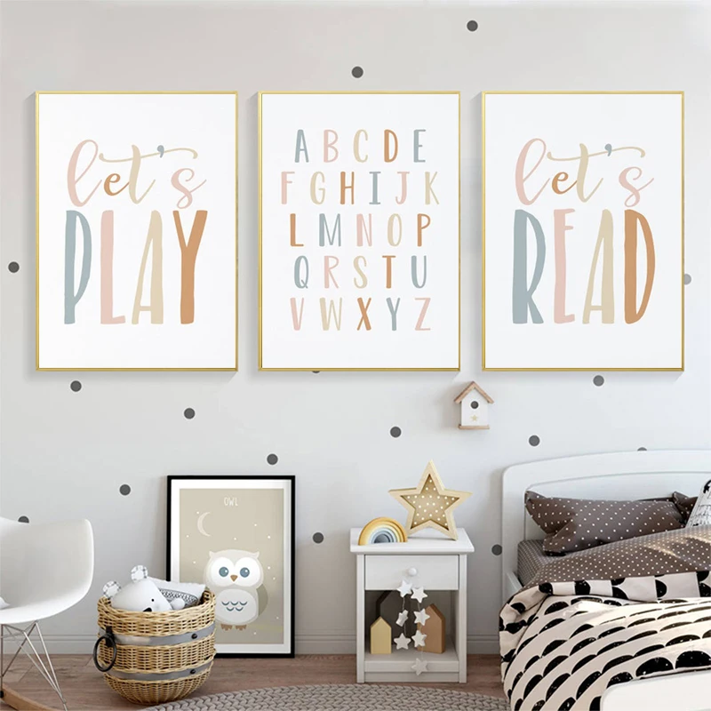 

Play Room Poster Child Room Picture Nursery Wall Art Canvas Painting Alphabet Nordic Kid Bedroom Decoration for Baby Room
