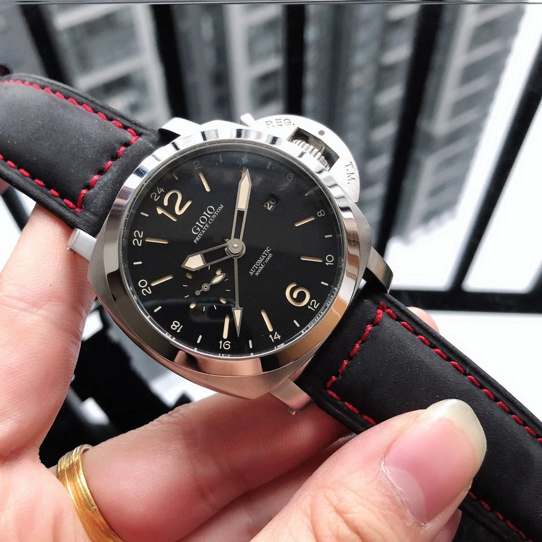 

men automatic mechanical watch GMT black leather