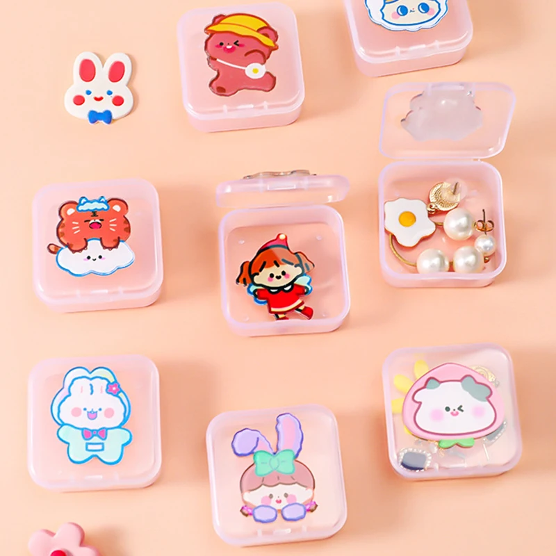 

2pcs Cartoon Transparent Jewelry Box Small Fresh Girl Cute Stationery Sticker Storage Box Mini Portable Jewelry Box